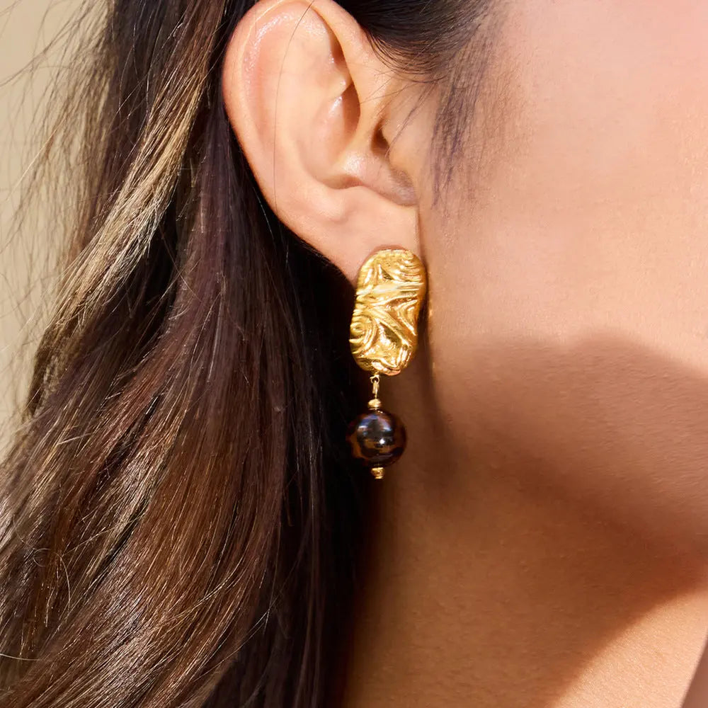 Retro Leopard-Print Resin Bead Pendant Earrings visax