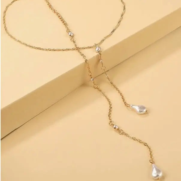 Long Chain Pearl Back Necklace For Women Instagram-worthy And Trendy - visax