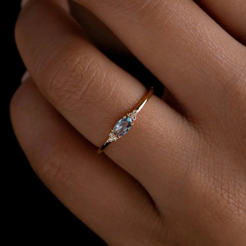 S925 Sterling Silver Blue Stone Horse Eye Engagement Ring visax