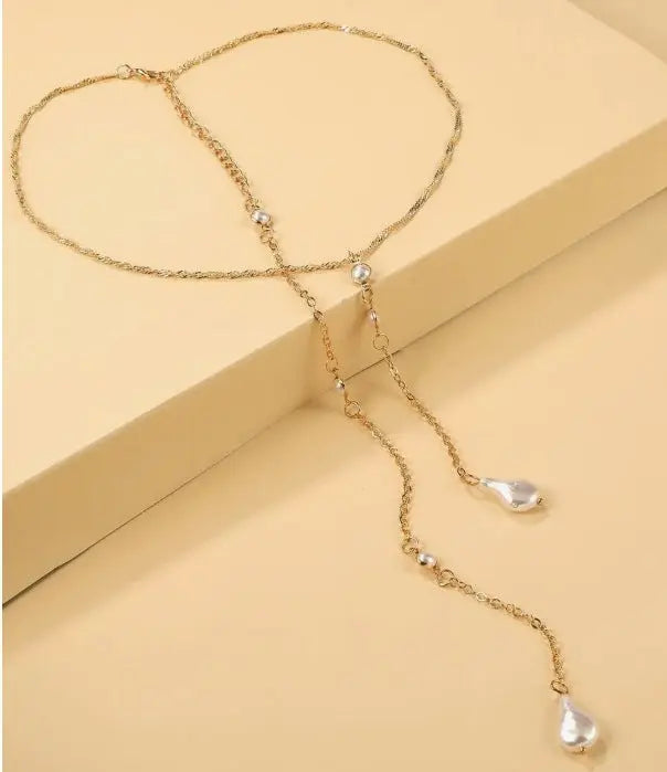 Long Chain Pearl Back Necklace For Women Instagram-worthy And Trendy - visax