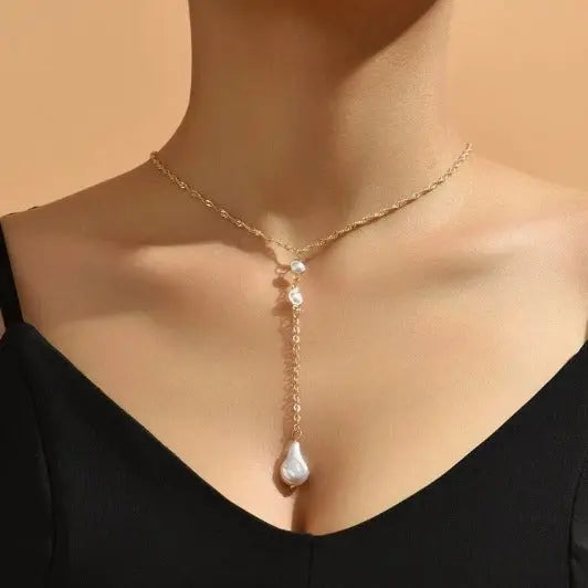 Long Chain Pearl Back Necklace For Women Instagram-worthy And Trendy - visax