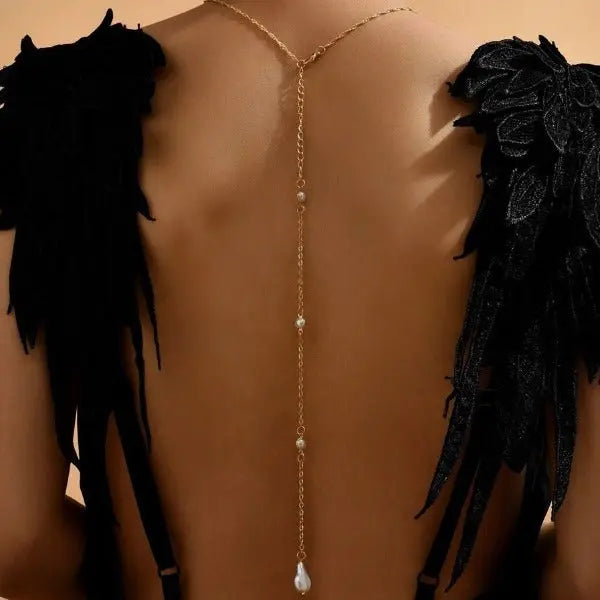 Long Chain Pearl Back Necklace For Women Instagram-worthy And Trendy - visax