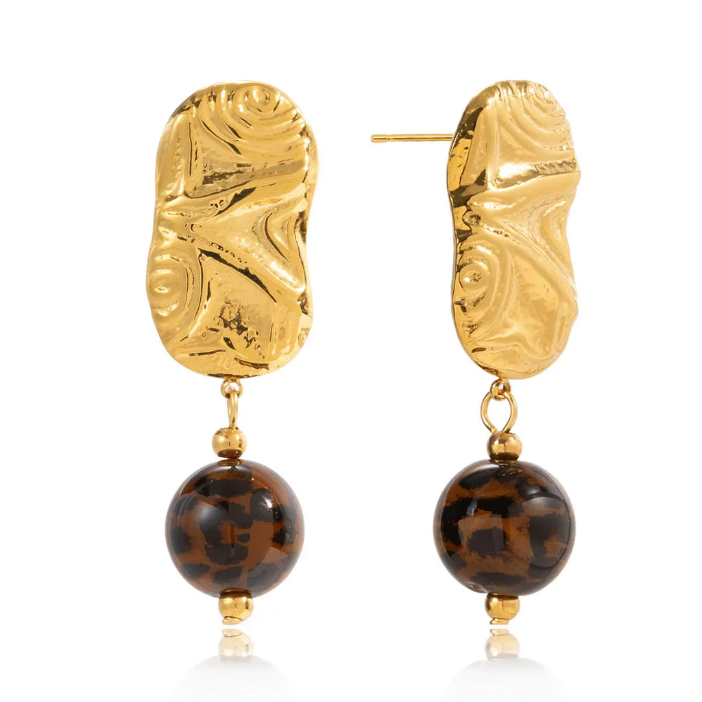 Retro Leopard-Print Resin Bead Pendant Earrings visax