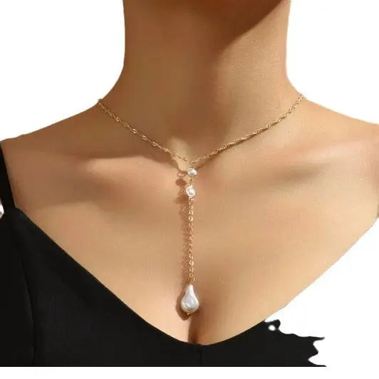 Long Chain Pearl Back Necklace For Women Instagram-worthy And Trendy - visax