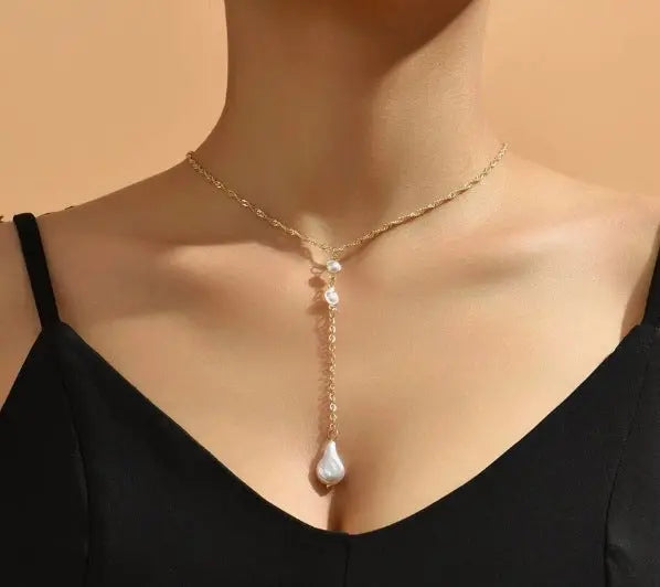 Long Chain Pearl Back Necklace For Women Instagram-worthy And Trendy - visax